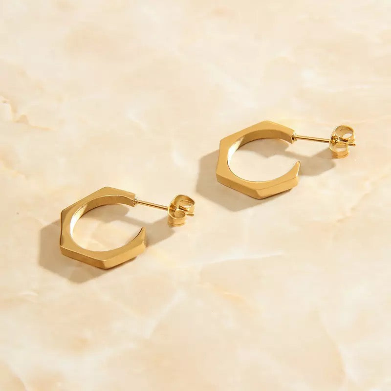 Gold Hexagon Studs